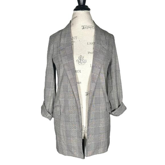 Stradivarius | Women | Stradivarius Glen Plaid Tab Sleeve Open Front Blazer | XS - Picture 2 of 13